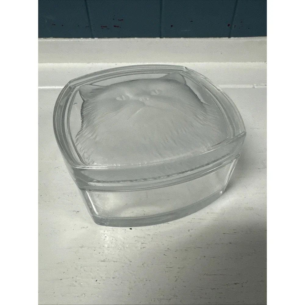 Cat‎ Face Frosted Glass Intaglio Kitty Lead Crystal 4